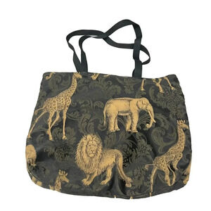 Chicago Womens Black Brown Tote Bag Animals Floral Print Double Handle